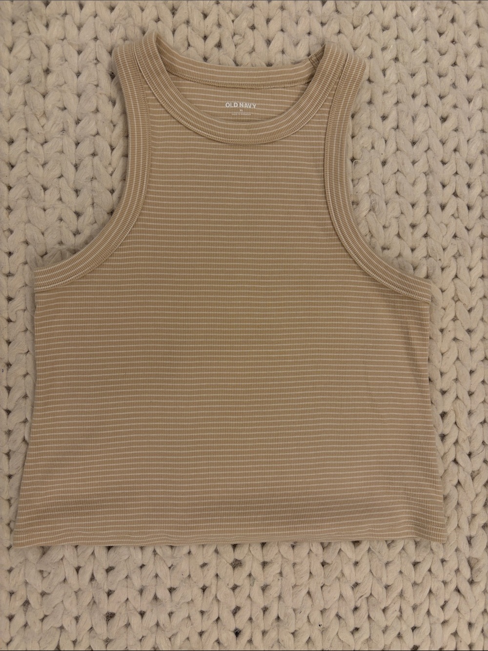 Old Navy Beige and White Striped Ribbed Tank